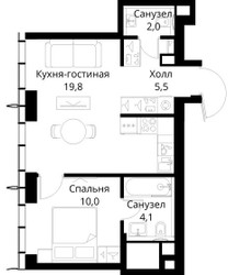 Планировка однокомнатной(квартира) площадью 41.4 квадратных метров в ЖК “ЖК Сити Бэй”