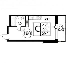 Планировка студии(квартира) площадью 29 квадратных метров в ЖК “ЖК Космос”