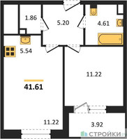 Планировка однокомнатной(квартира) площадью 41.61 квадратных метров в “Жилые кварталы Новое Пушкино”