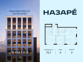 Планировка двухкомнатной(квартира) площадью 70.7 квадратных метров в “ЖК НАЗАРÉ (Мангазея в Богородском)”