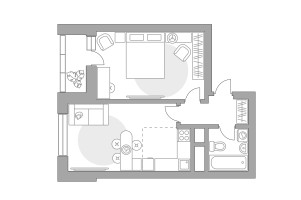 Планировка двухкомнатной(квартира) площадью 39.34 квадратных метров в “ЖК Ильинойс”