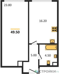 Планировка однокомнатной(квартира) площадью 49.5 квадратных метров в ЖК “ЖК Нагатино Ай-Лэнд”