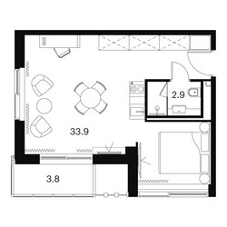 Планировка студии(апартаменты) площадью 40.6 квадратных метров в ЖК “Апарт-комплекс Аквилон Сигнал”