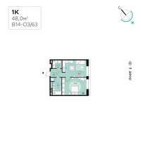 Планировка однокомнатной(квартира) площадью 48 квадратных метров в “СберСити в Рублево-Архангельском”