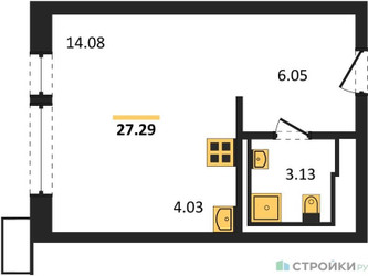 Планировка студии(квартира) площадью 27.29 квадратных метров в ЖК “ЖК Квартал Авиаторов”