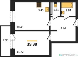 Планировка однокомнатной(квартира) площадью 39.38 квадратных метров в “Зеленый Оазис - Город”