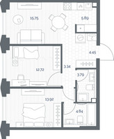 Планировка двухкомнатной(квартира) площадью 64.7 квадратных метров в “ЖК TATE (Тэйт)”