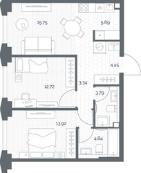 Планировка двухкомнатной(квартира) площадью 64.7 квадратных метров в ЖК “ЖК TATE (Тэйт)”