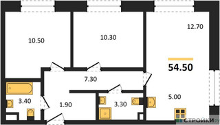 Планировка двухкомнатной(квартира) площадью 54.5 квадратных метров в “Жилые кварталы Белый Град”