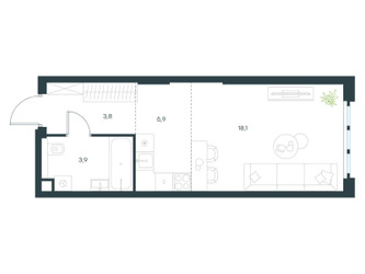 Планировка студии(квартира) площадью 31.7 квадратных метров в ЖК “ЖК Level Южнопортовая”