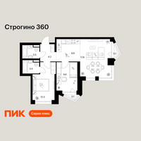Планировка двухкомнатной(квартира) площадью 59.6 квадратных метров в “ЖК Строгино 360”
