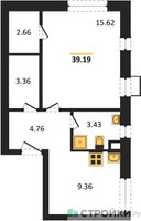 Планировка однокомнатной(апартаменты) площадью 39.19 квадратных метров в “ЖК N’ICE LOFT (Найс Лофт)”