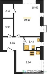 Планировка однокомнатной(апартаменты) площадью 39.19 квадратных метров в ЖК “ЖК N’ICE LOFT (Найс Лофт)”