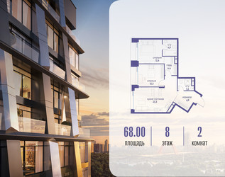 Планировка двухкомнатной(квартира) площадью 68.02 квадратных метров в ЖК “ЖК Остров”