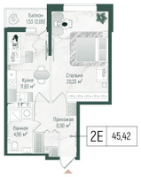 Планировка однокомнатной(квартира) площадью 46.95 квадратных метров в “ЖК Рига Хиллс”