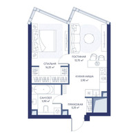 Планировка однокомнатной(квартира) площадью 45.9 квадратных метров в “ЖК ХАЙДАУТ”