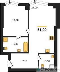 Планировка однокомнатной(квартира) площадью 51 квадратных метров в ЖК “ICE TOWERS (Айс Тауэрс)”