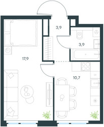 Планировка однокомнатной(квартира) площадью 36.4 квадратных метров в ЖК “ЖК Level Мичуринский”