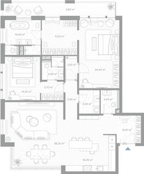 Планировка двухкомнатной(квартира) площадью 146.9 квадратных метров в ЖК “ЖК Николь”