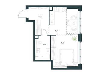 Планировка однокомнатной(квартира) площадью 33.1 квадратных метров в ЖК “ЖК Левел Южнопортовая”