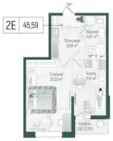Планировка однокомнатной(квартира) площадью 47.09 квадратных метров в “ЖК Рига Хиллс”