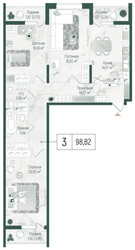 Планировка трехкомнатной(квартира) площадью 104.3 квадратных метров в ЖК “ЖК Рига Хиллс”