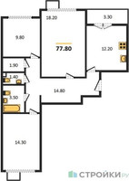 Планировка трехкомнатной(квартира) площадью 77.8 квадратных метров в “ЖК 1-й Ленинградский (Первый Ленинградский)”