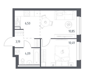 Планировка однокомнатной(квартира) площадью 35.12 квадратных метров в ЖК “ЖК Новое Видное”