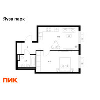 Планировка однокомнатной(квартира) площадью 41.5 квадратных метров в “ЖК Яуза Парк (Мытищи)”