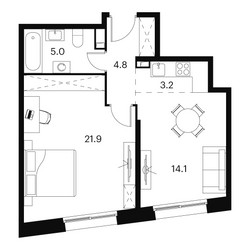 Планировка двухкомнатной(апартаменты) площадью 49 квадратных метров в ЖК “ЖК Аквилон Signal (Аквилон Сигнал)”