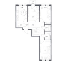 Планировка трехкомнатной(квартира) площадью 78.47 квадратных метров в “ЖК Космический Квартал”