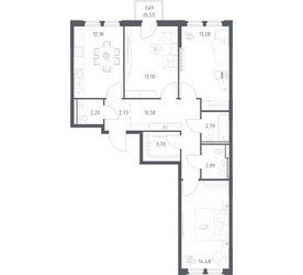Планировка трехкомнатной(квартира) площадью 78.47 квадратных метров в ЖК “ЖК Космический Квартал”