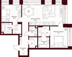 Планировка двухкомнатной(квартира) площадью 72.3 квадратных метров в “ЖК Дом 7 Даниловский”