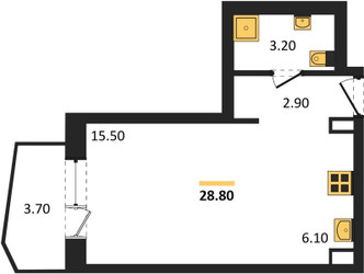 Планировка студии(квартира) площадью 28.8 квадратных метров в ЖК “ЖК "Коллекция"”