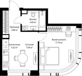 Планировка однокомнатной(квартира) площадью 40.62 квадратных метров в ЖК “ЖК Веер”