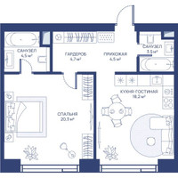 Планировка однокомнатной(квартира) площадью 55.7 квадратных метров в “ЖК Свет”