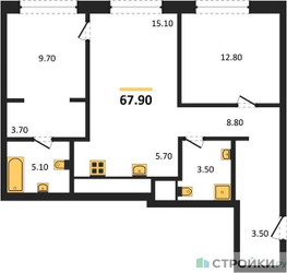 Планировка двухкомнатной(квартира) площадью 67.9 квадратных метров в ЖК “ЖК Upside Towers (Апсайд Тауэрс)”