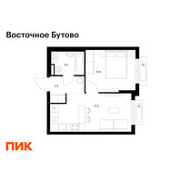 Планировка однокомнатной(квартира) площадью 34.2 квадратных метров в “ЖК Восточное Бутово”