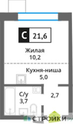 Планировка студии(квартира) площадью 21.6 квадратных метров в ЖК “ЖК Никольский квартал Отрада”