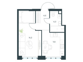 Планировка однокомнатной(квартира) площадью 34.8 квадратных метров в “ЖК Левел Южнопортовая”