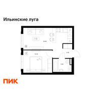 Планировка однокомнатной(квартира) площадью 34.94 квадратных метров в “ЖК Ильинские луга”