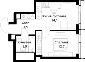 Планировка однокомнатной(квартира) площадью 35.6 квадратных метров в “ЖК Сити Бэй”