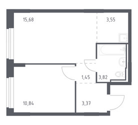 Планировка однокомнатной(квартира) площадью 38.7 квадратных метров в ЖК “ЖК Рублевский Квартал”