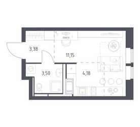 Планировка студии(квартира) площадью 22.21 квадратных метров в ЖК “ЖК Большое Путилково”