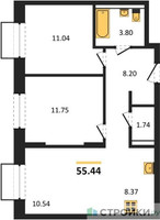 Планировка двухкомнатной(квартира) площадью 55.44 квадратных метров в “ЖК Квартал Строгино”