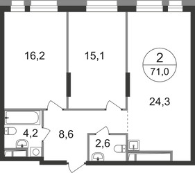 Планировка двухкомнатной(квартира) площадью 71 квадратных метров в ЖК “ЖК Первый Московский”