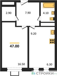Планировка однокомнатной(квартира) площадью 47 квадратных метров в ЖК “ЖК Вереск”