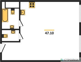 Планировка однокомнатной(апартаменты) площадью 47.1 квадратных метров в “ЖК Nametkin Tower (Наметкин Тауэр)”