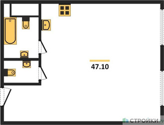 Планировка однокомнатной(апартаменты) площадью 47.1 квадратных метров в ЖК “ЖК Nametkin Tower (Наметкин Тауэр)”
