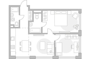 Планировка трехкомнатной(квартира) площадью 59.5 квадратных метров в “ЖК Мневники от Гранель”